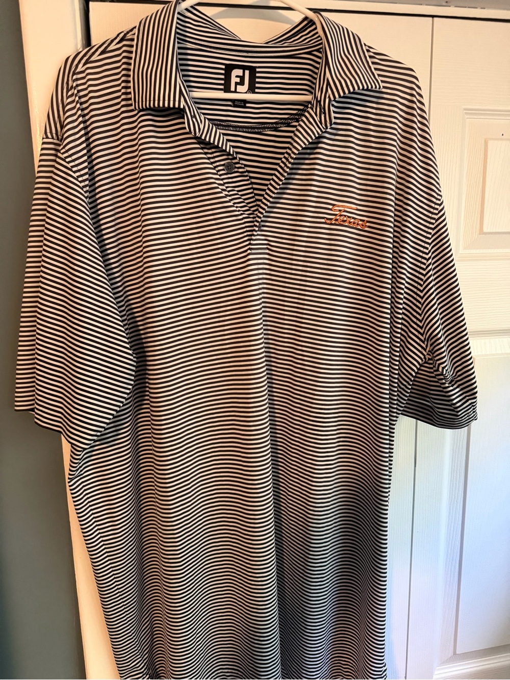 Texas FootJoy Men’s Black and White Thin-Striped Polo
